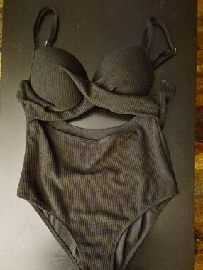 Black Textured One-Piece Swimsuit